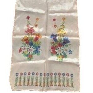Vintage Women All Acetate Twill Flower Scarf Hand Painted Made in Japan
